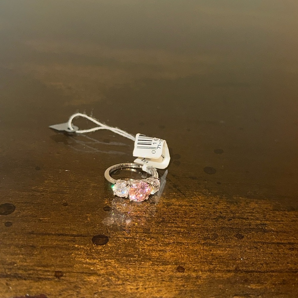 NWT Danecraft Sterling Silver Three Stone Pink Tarnish Free Ring